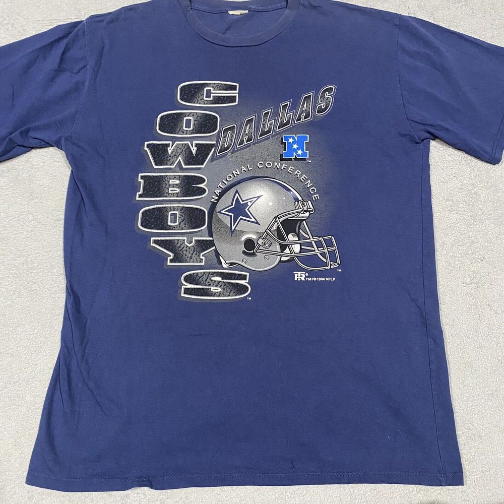 Vintage Dallas Cowboys Shirt Size‎ L Blue Helmet Logo 1994 Star Read